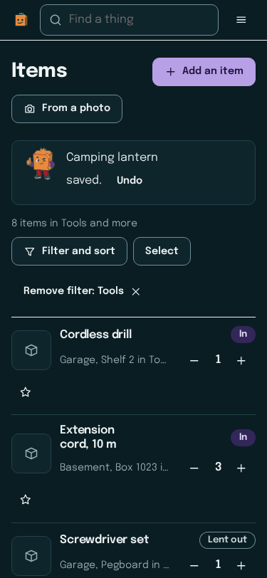 The item list on a phone in dark mode.